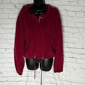 Chic Maroon Hooded Velour Jacket